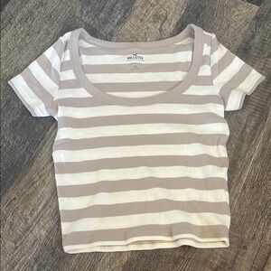 Hollister Beige and White Striped Tee